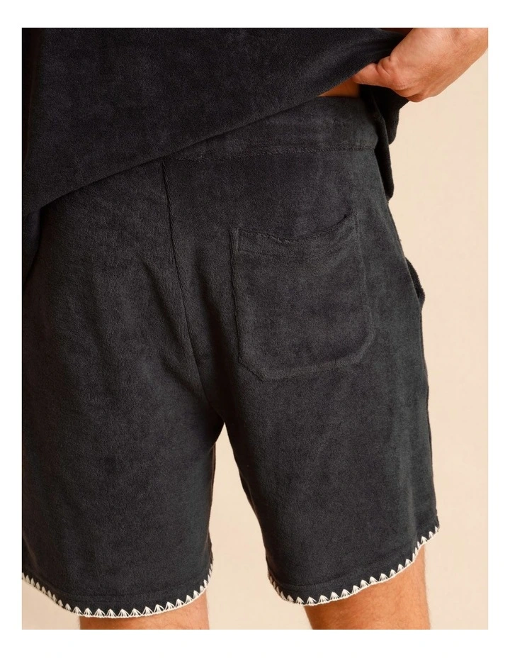 Ananya Embroidered Terry Towelling Shorts in Charcoal image 5