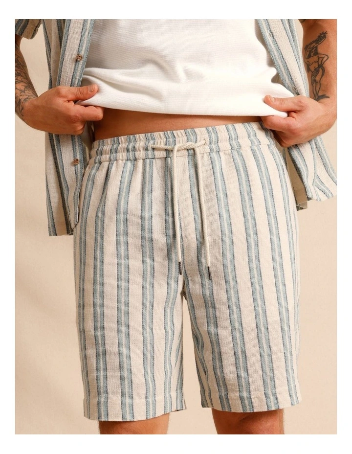 Harvey Stripe Textured Shorts in Cream image 3