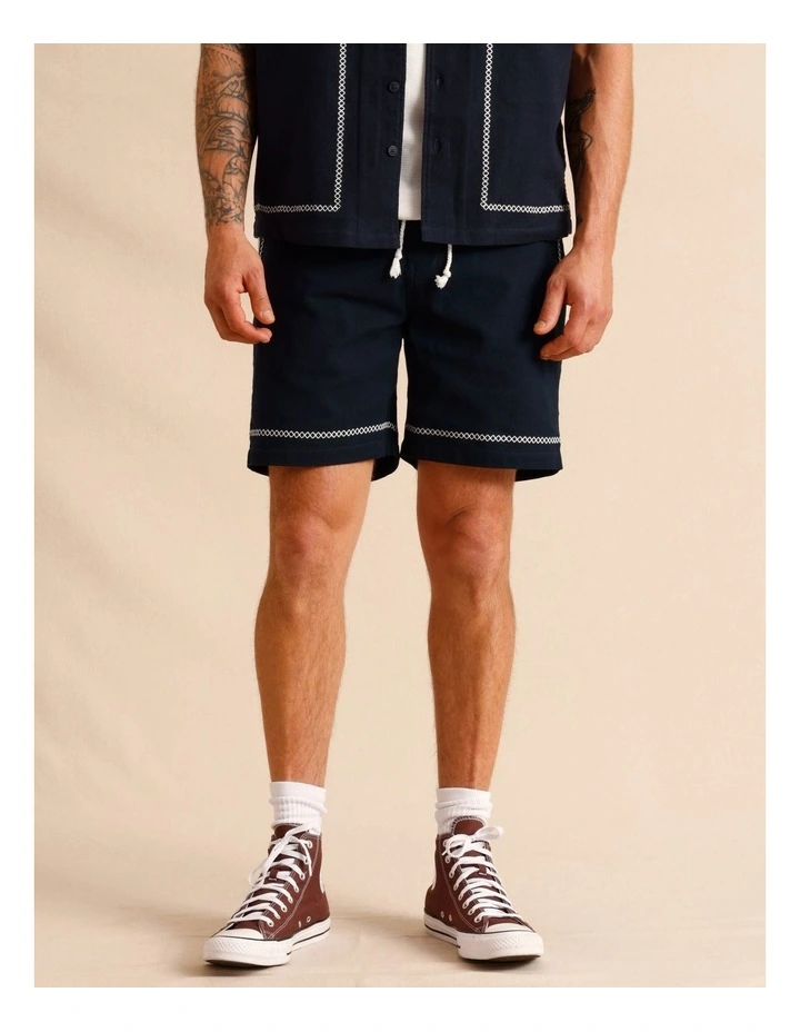 Alfie Embroidery Shorts in Navy image 1