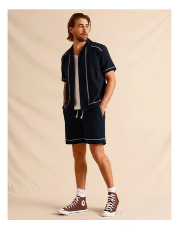 Alfie Embroidery Shorts in Navy