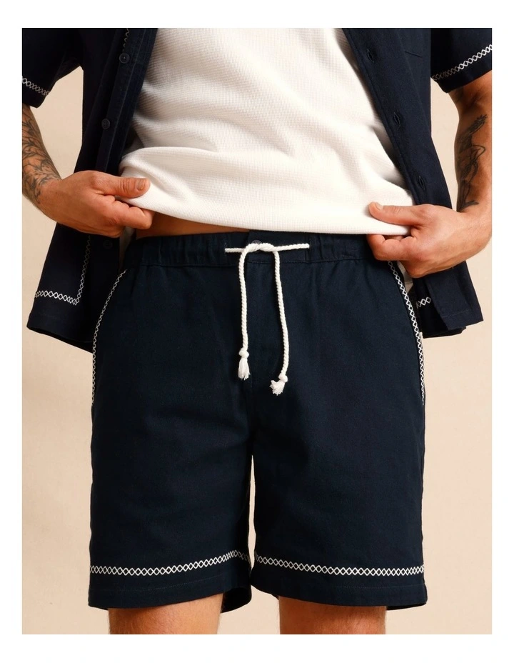 Alfie Embroidery Shorts in Navy image 3
