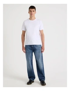 Loose Wide Leg Jeans in Mid Blues