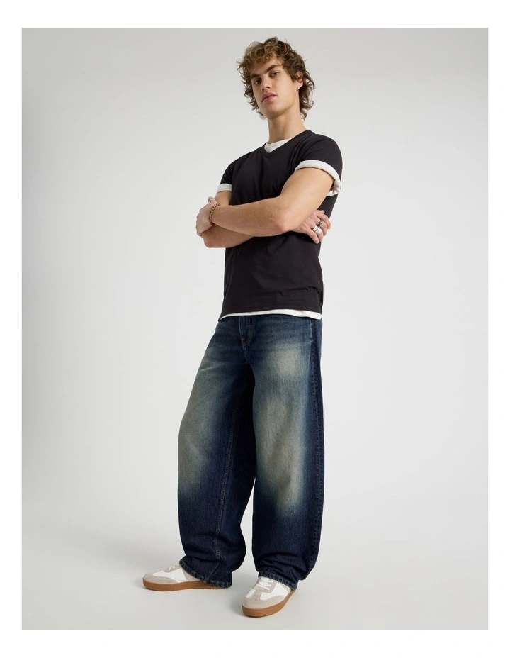 Barrel Leg Tinted Jeans in Dark Denim image 1