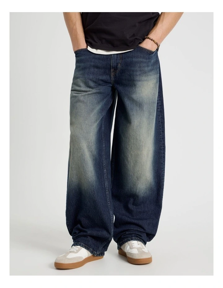 Barrel Leg Tinted Jeans in Dark Denim image 2