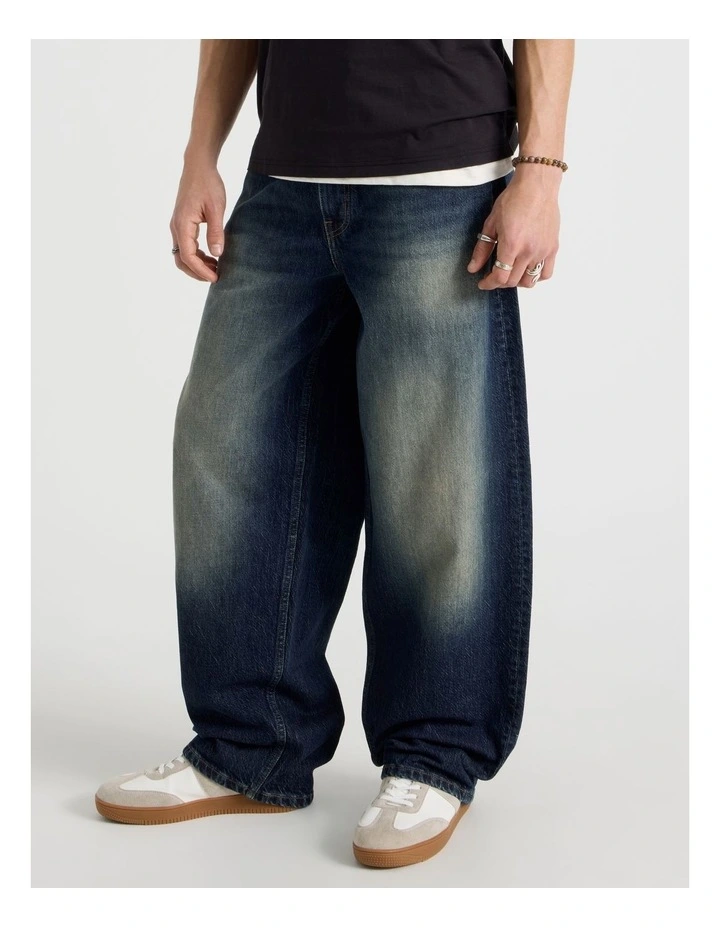 Barrel Leg Tinted Jeans in Dark Denim image 4