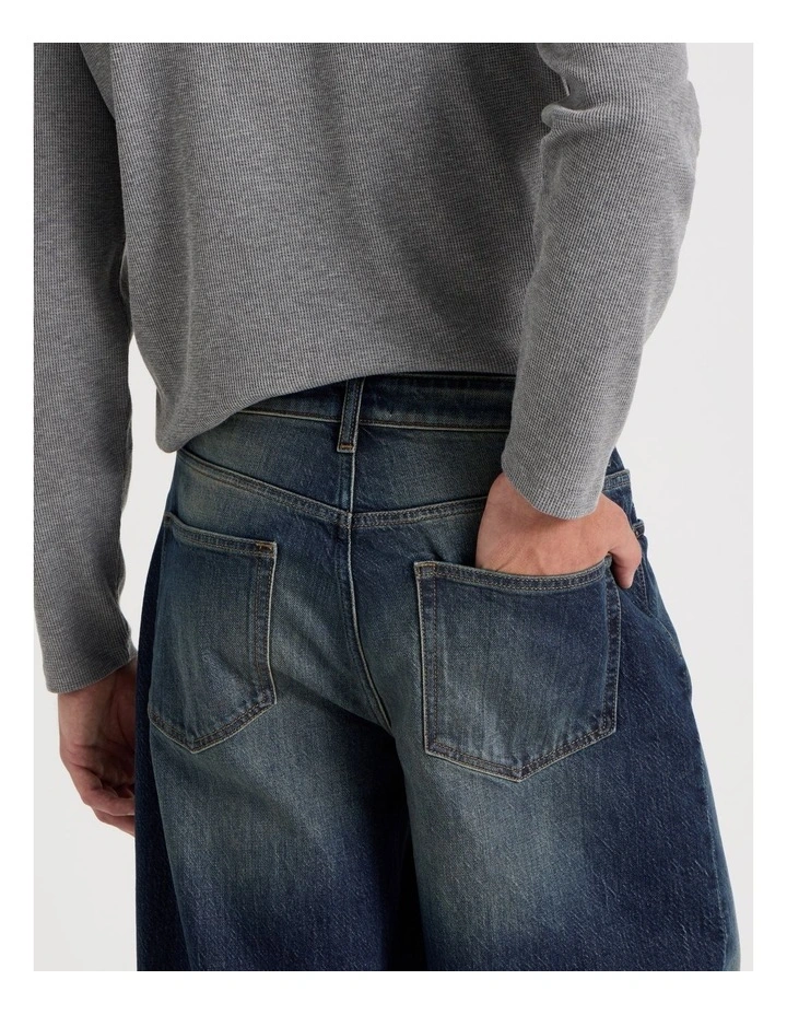 Barrel Leg Tinted Jeans in Dark Denim image 7