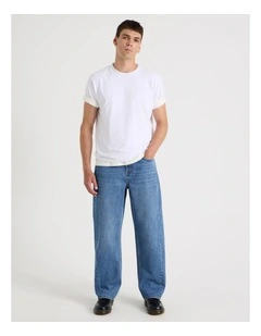 Seam Forward Loose Tinted Jeans in Mid Blues