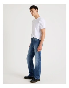 Long Slim Bootcut Jeans in Mid Blues