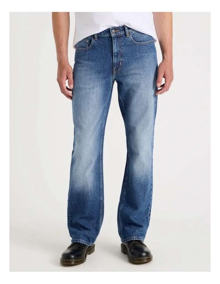 Long Slim Bootcut Jeans in Mid Blues image 2