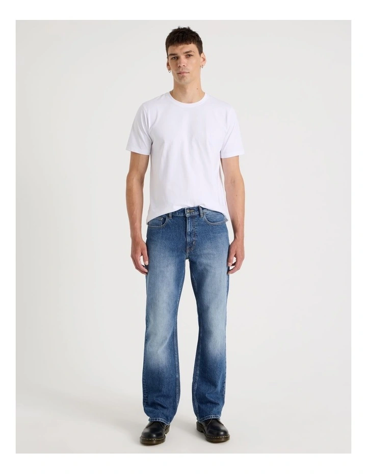 Long Slim Bootcut Jeans in Mid Blues image 3