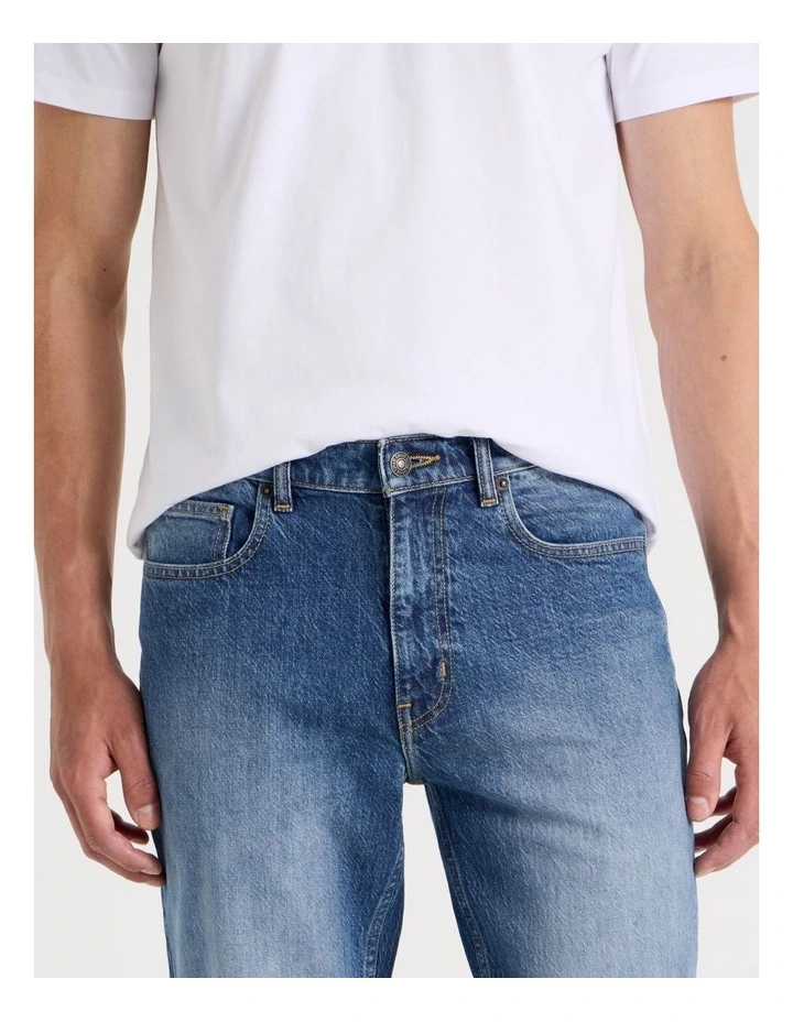 Long Slim Bootcut Jeans in Mid Blues image 4