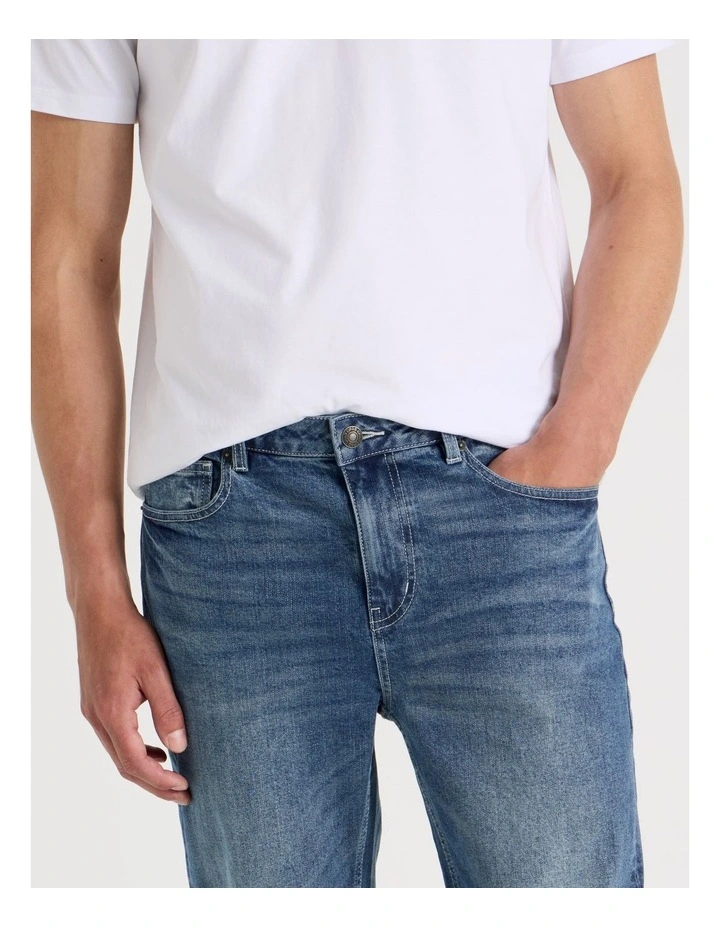 Long Regular Tapered Tinted Jeans in Mid Blues image 3