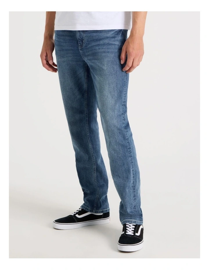 Long Regular Tapered Tinted Jeans in Mid Blues image 4