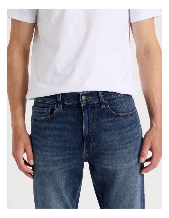 Long Straight At Waist Tinted Jeans in Dark Denim image 4