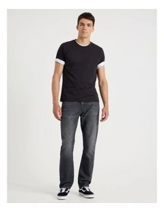 Long Straight At Waist Performance Jeans in Charcoal
