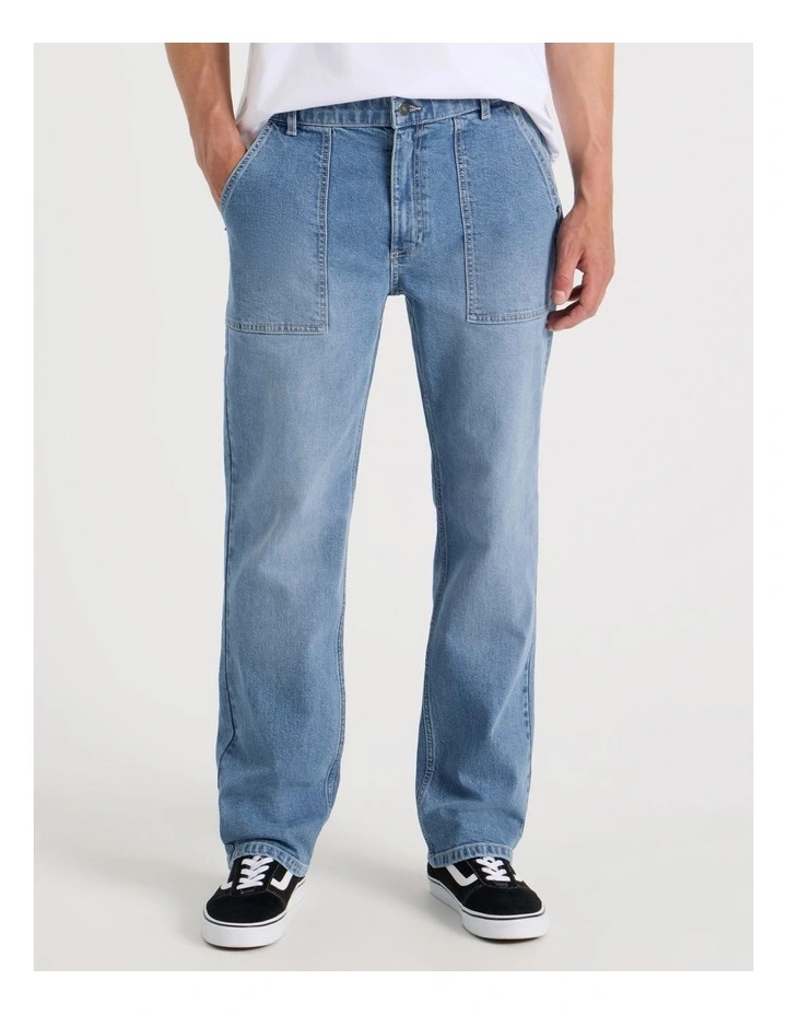 Workwear Regular Straight Jeans in Mid Blues image 2
