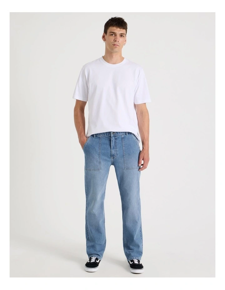Workwear Regular Straight Jeans in Mid Blues image 3