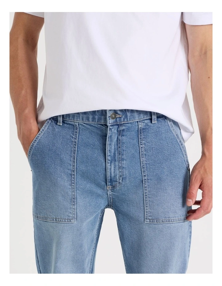 Workwear Regular Straight Jeans in Mid Blues image 4