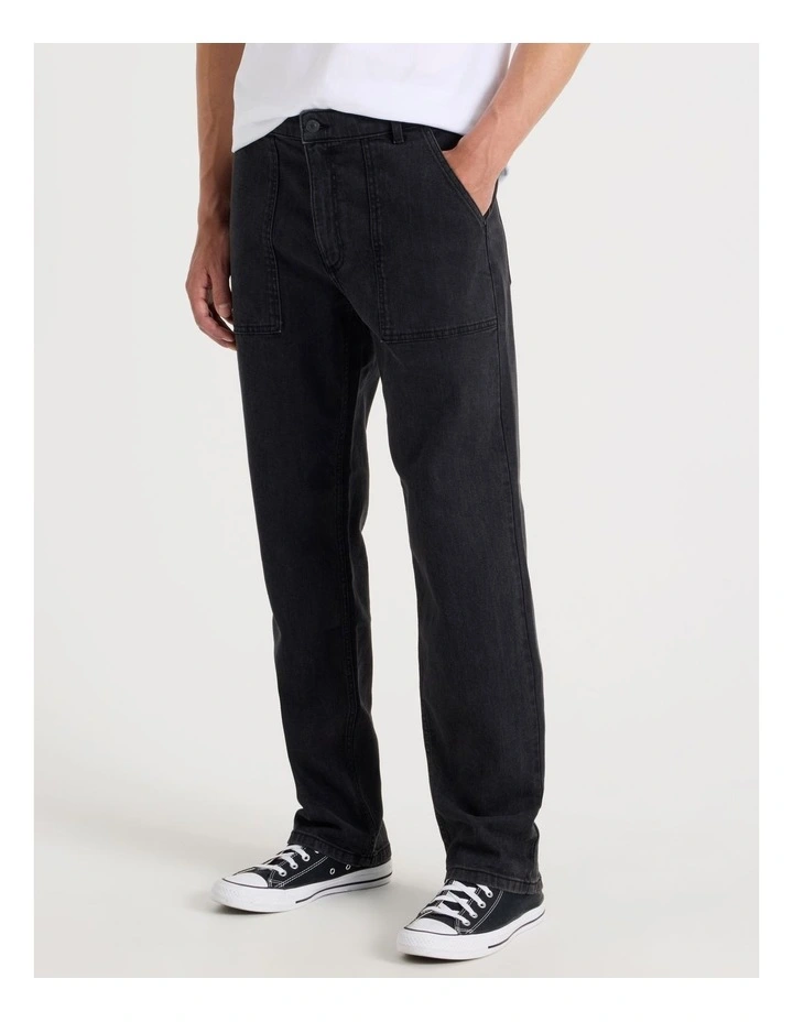 Workwear Regular Straight Jeans in Black image 2