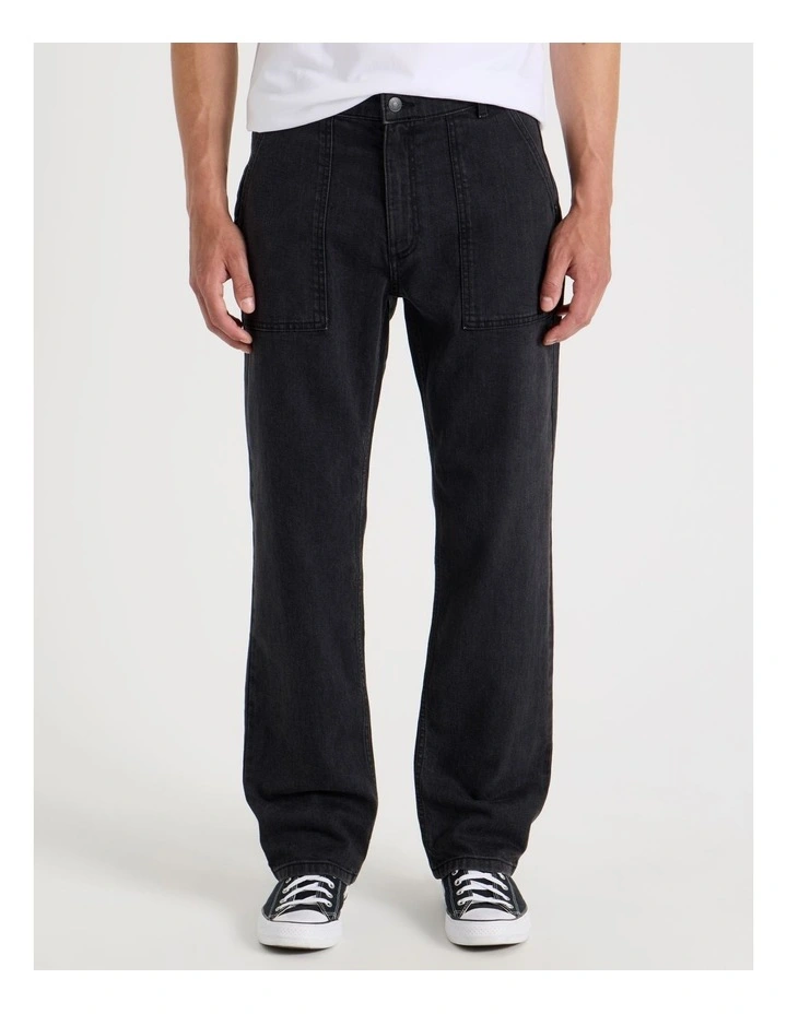 Workwear Regular Straight Jeans in Black image 3