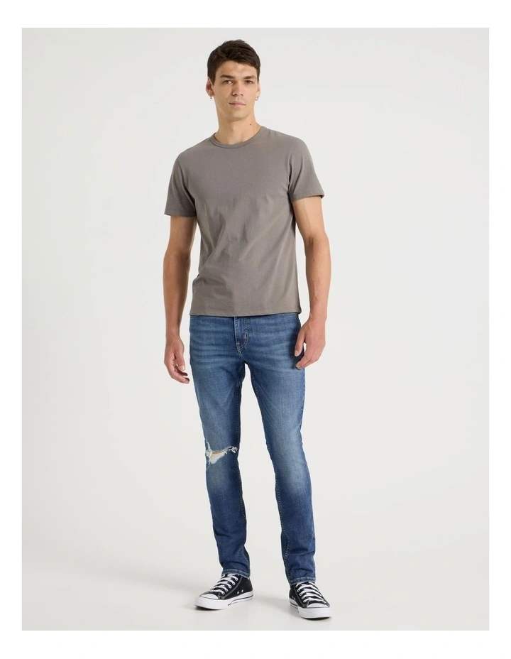 Long Slim Crosshatch Jeans in Mid Blues image 1