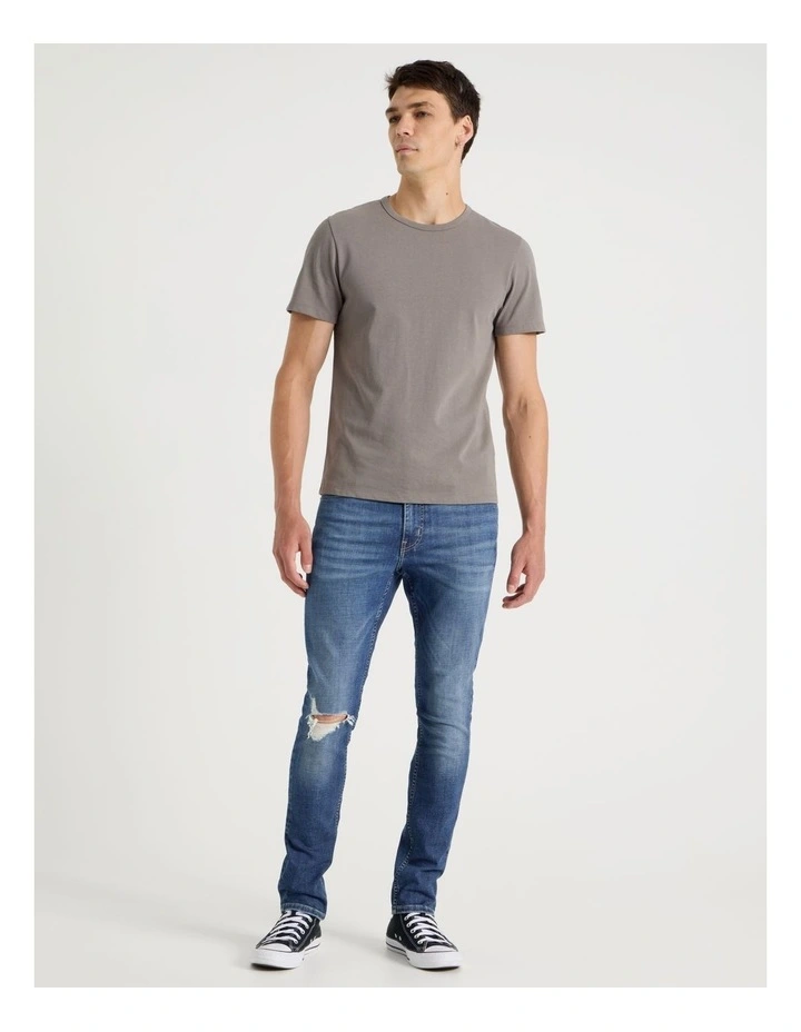 Long Slim Crosshatch Jeans in Mid Blues image 3