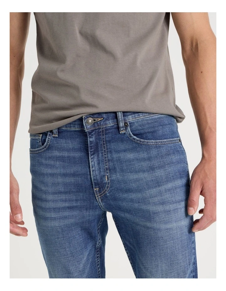 Long Slim Crosshatch Jeans in Mid Blues image 4