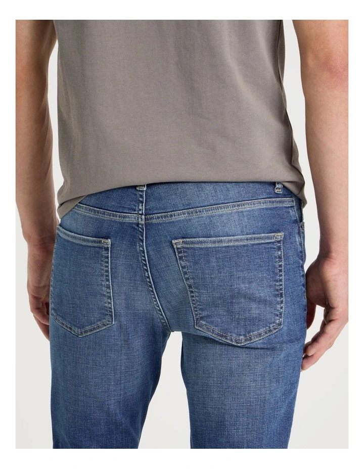 Long Slim Crosshatch Jeans in Mid Blues image 5