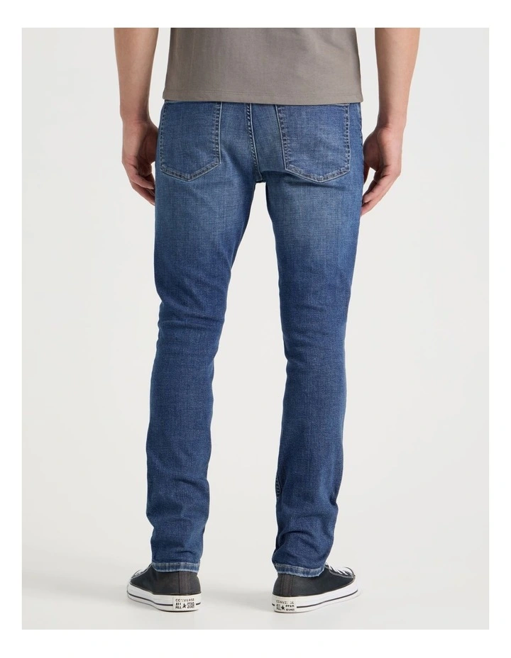 Long Slim Crosshatch Jeans in Mid Blues image 6