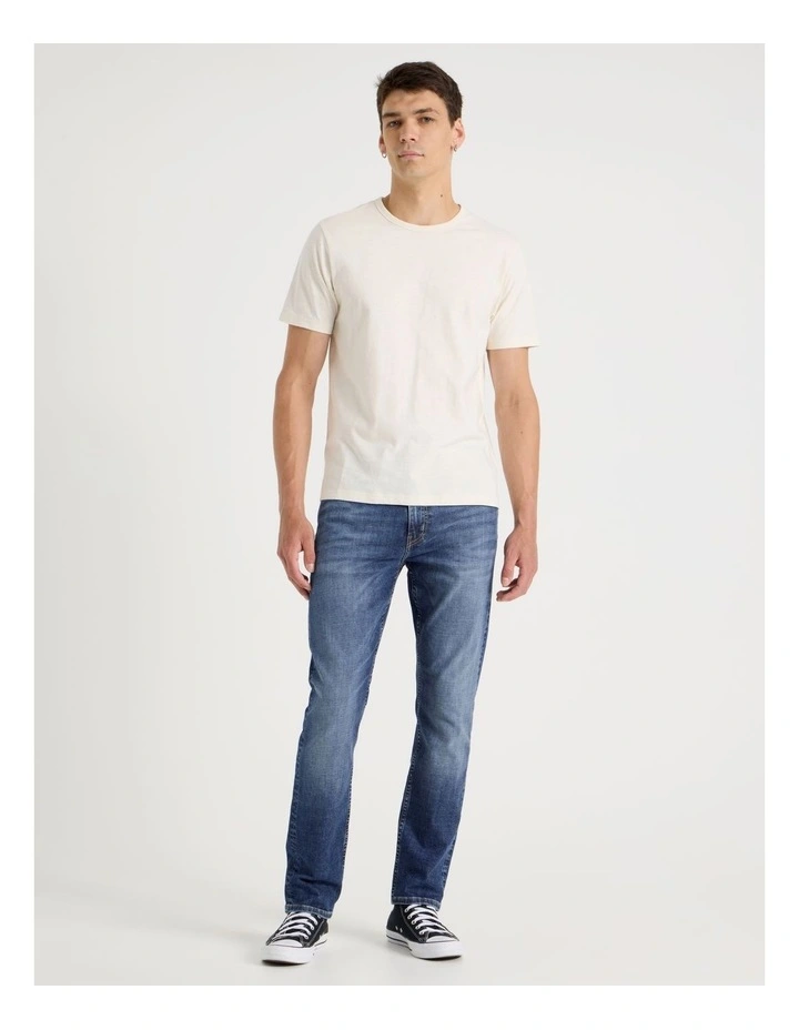 Long Slim Tapered Crosshatch Jeans in Mid Blues image 2