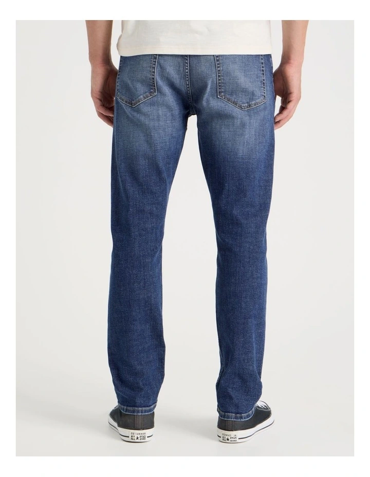 Long Slim Tapered Crosshatch Jeans in Mid Blues image 5