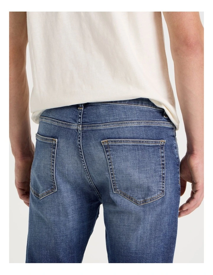 Long Slim Tapered Crosshatch Jeans in Mid Blues image 6