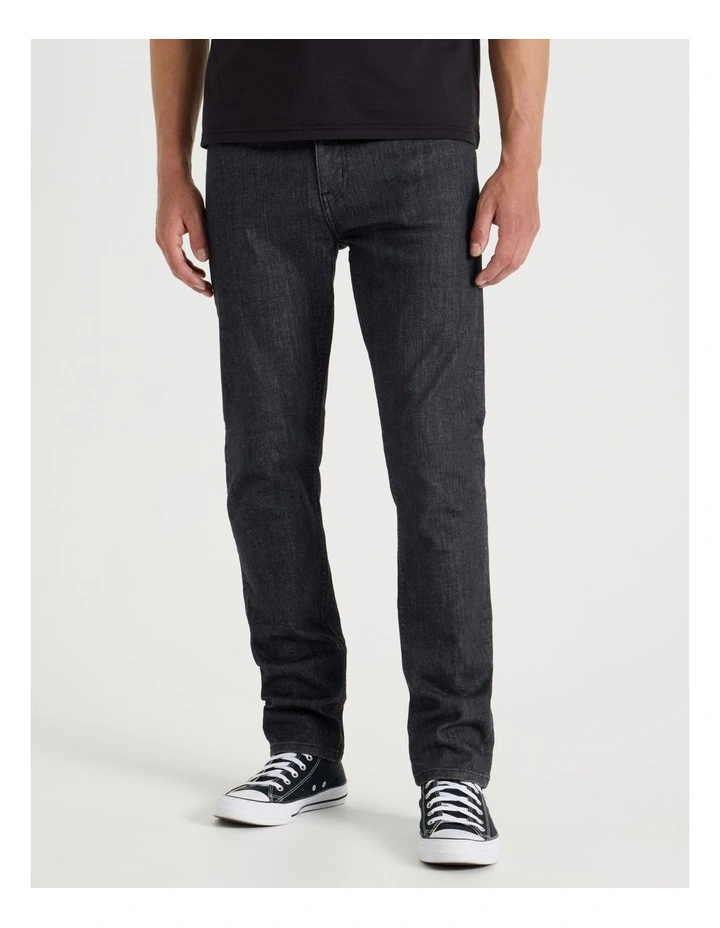 Long Slim Tapered Jeans in Black image 2