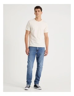 Slim Tapered Jeans in Mid Blues