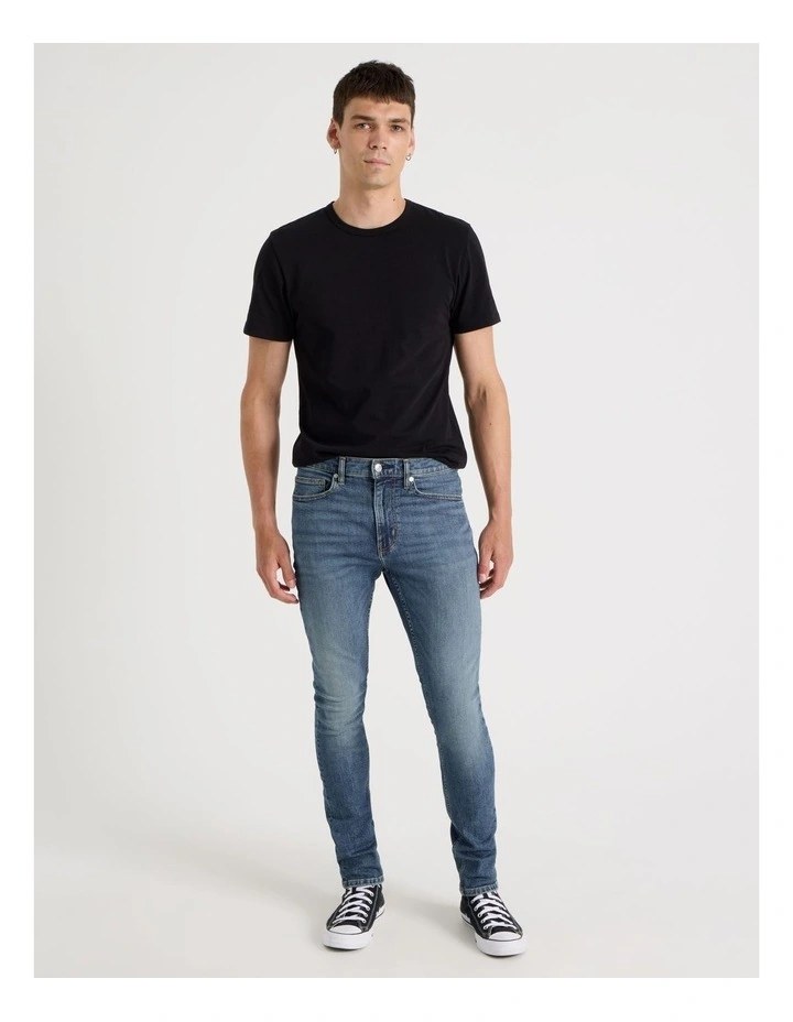 Long Skinny At Waist Jeans in Mid Blues image 1