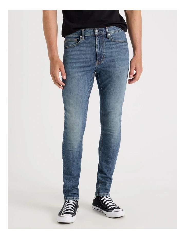 Long Skinny At Waist Jeans in Mid Blues image 2