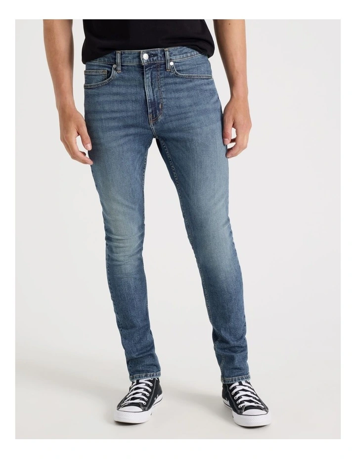 Long Skinny At Waist Jeans in Mid Blues image 5