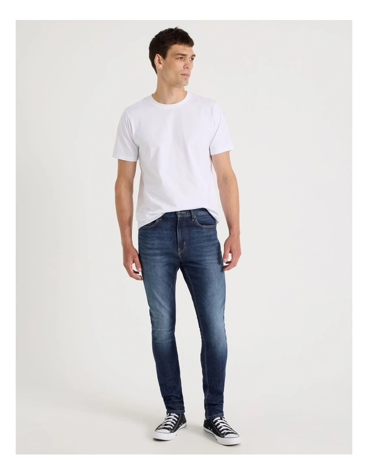 Long Skinny At Waist Tinted Jeans in Dark Denim image 1