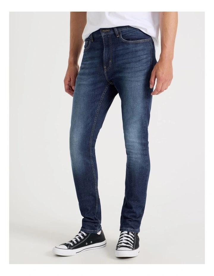 Long Skinny At Waist Tinted Jeans in Dark Denim image 2