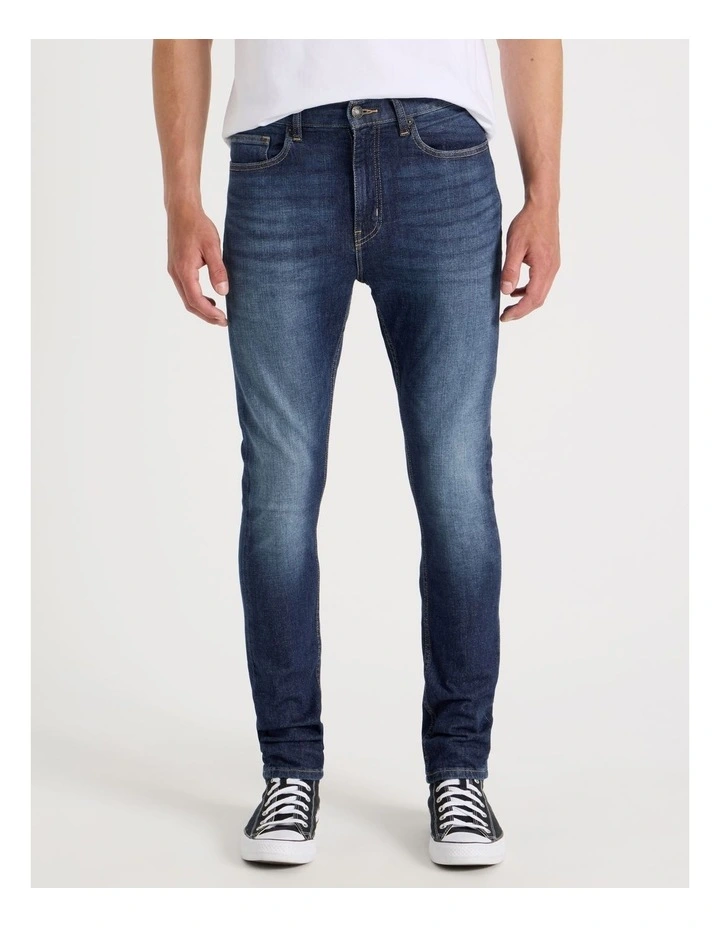 Long Skinny At Waist Tinted Jeans in Dark Denim image 3