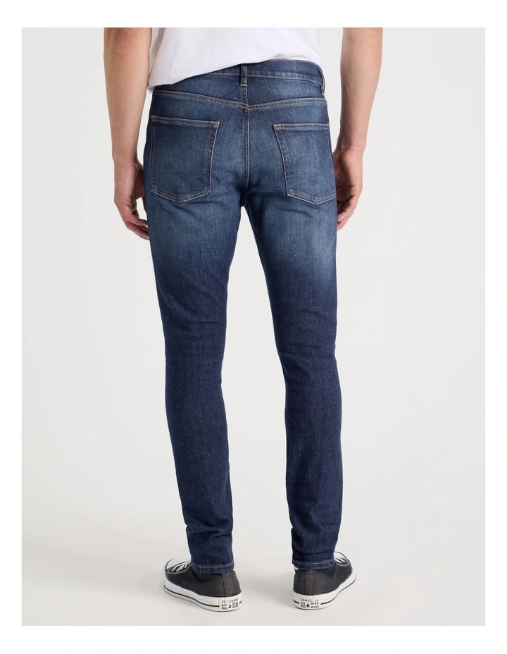 Long Skinny At Waist Tinted Jeans in Dark Denim image 5