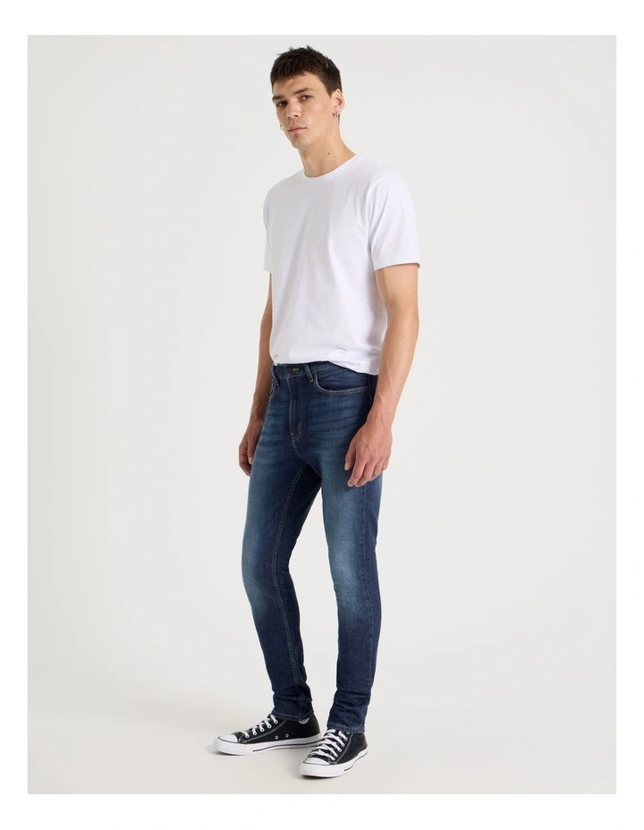Long Skinny At Waist Tinted Jeans in Dark Denim image 7