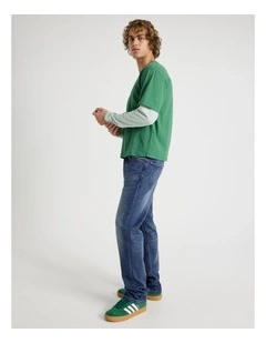 Straight At Waist Vintage Wash Jeans in Mid Blues