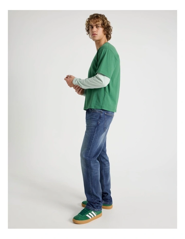 Straight At Waist Vintage Wash Jeans in Mid Blues image 1
