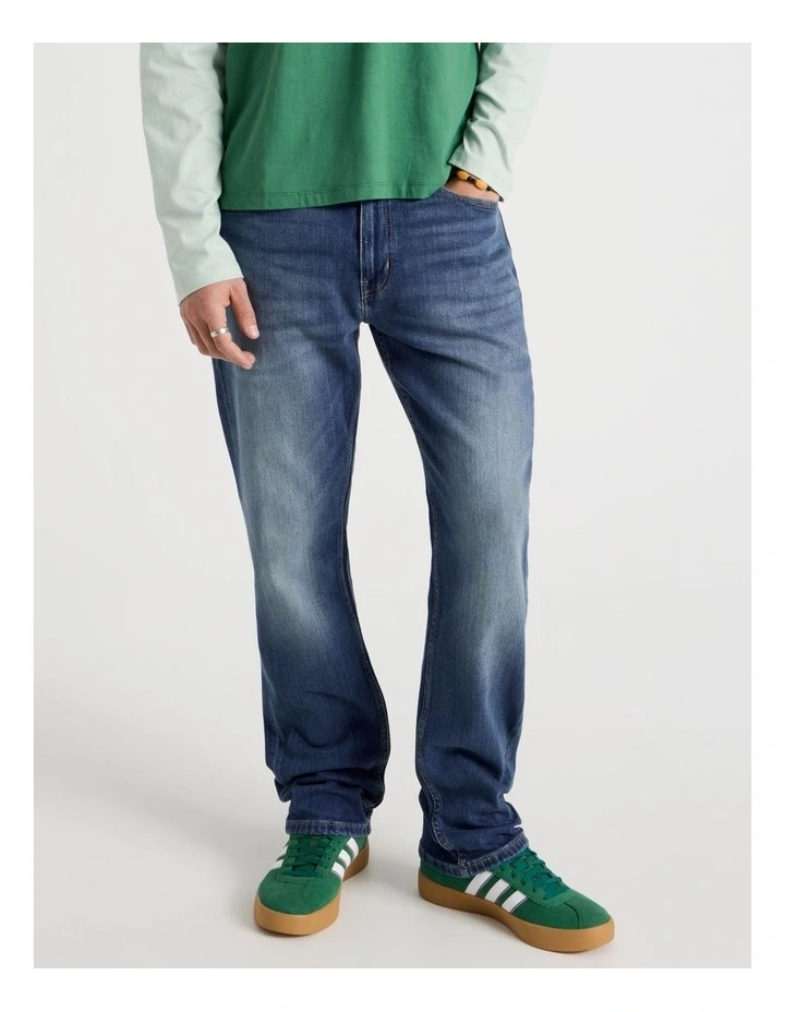 Straight At Waist Vintage Wash Jeans in Mid Blues image 2