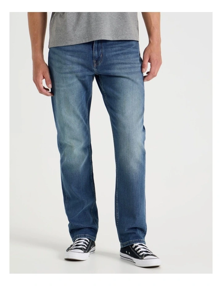 Straight At Waist Vintage Wash Jeans in Mid Blues image 2