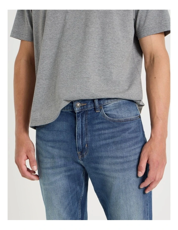 Straight At Waist Vintage Wash Jeans in Mid Blues image 3