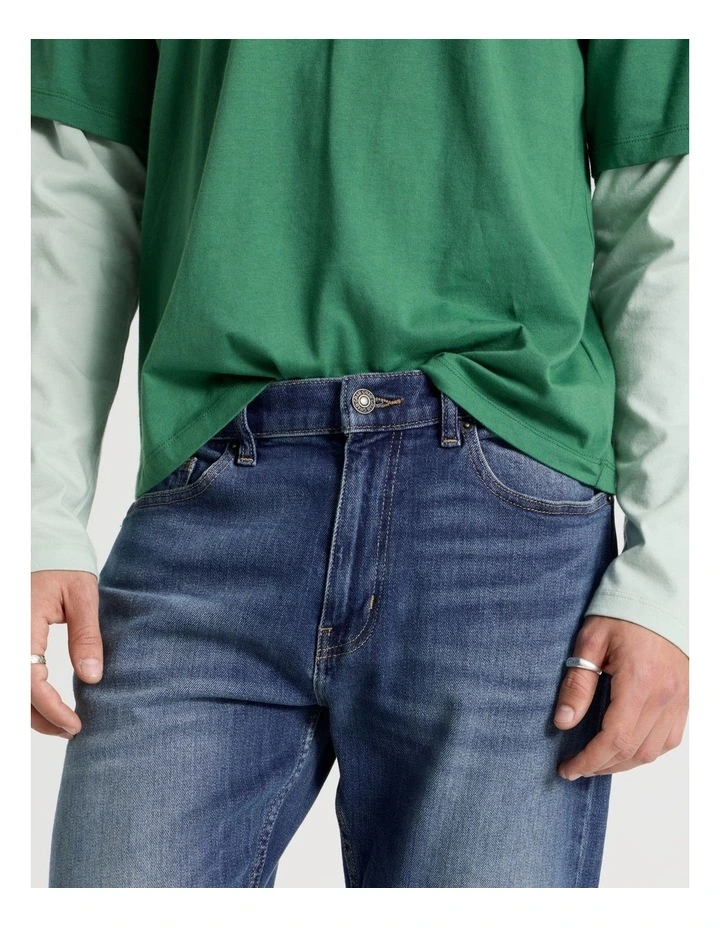 Straight At Waist Vintage Wash Jeans in Mid Blues image 4