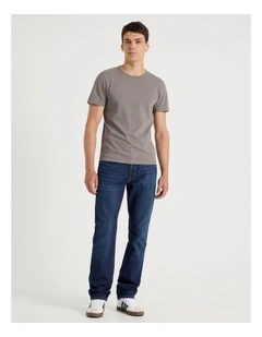 Long Straight At Waist Performance Jeans in Mid Blues