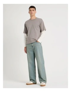 Loose Baggy Green Cast Jeans in Light Blue